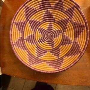 Handwoven Purple and gold Basket from Rwanda 12”across 3.5 deep